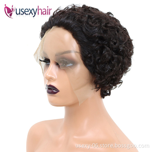 Cheap pixie short curly bob 99J burgundy raw indian virgin human wig 13x1 frontal curls short wigs pixie cut human hair wig